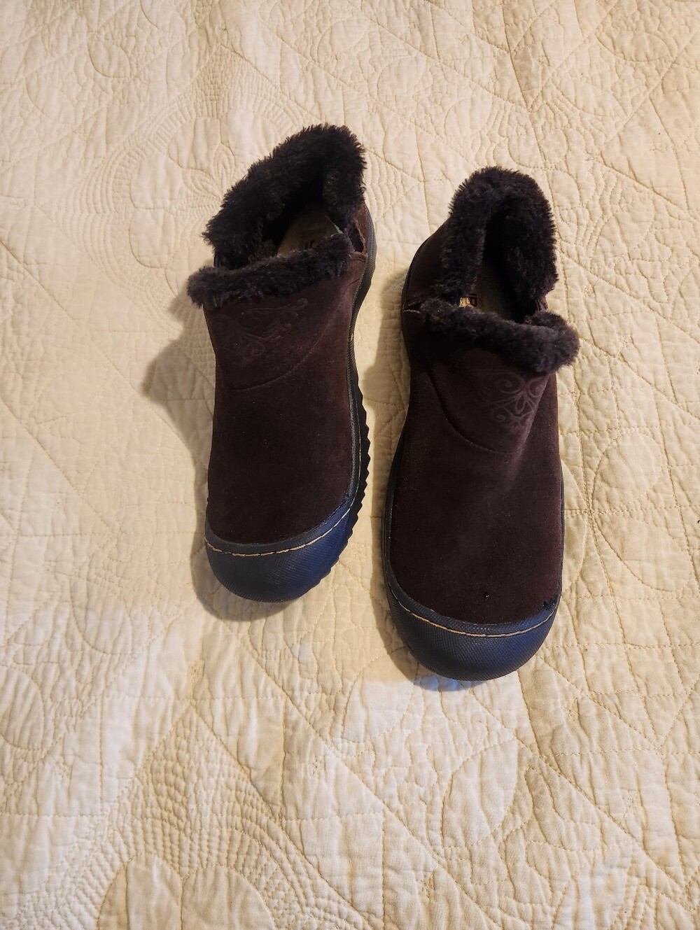 JBU Women's Brown Slip-On Fleece-Lined Winter Shoes Sz 9
